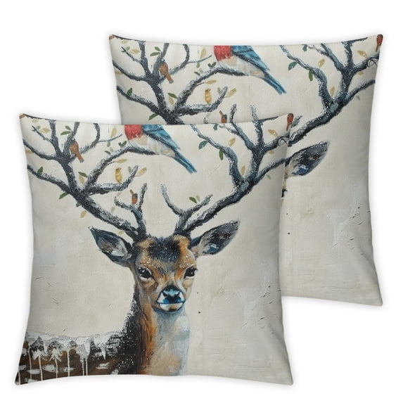 nygtbtfer Art Bird Deer Painting Trees Color Animal Forest Animal Pillow Covers Pillowcases Home Decor Bed Couch Sofa Office Living Room Cushion  White
