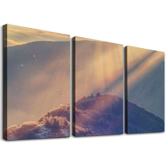 nygtbtfer - Autumn Mountain Road Sunrise Landscapes Multi Canvas Art Print Box Framed Picture Wall Hanging - Hand - Framed and Ready to Hang 12x16x3pcs