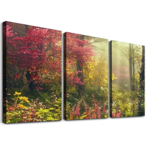 nygtbtfer  Autumn Trees Pink Leaves Landscapes SINGLE Canvas Art Print Box Framed Picture Wall Hanging  - Framed And Ready To Hang  12x16x3pcs