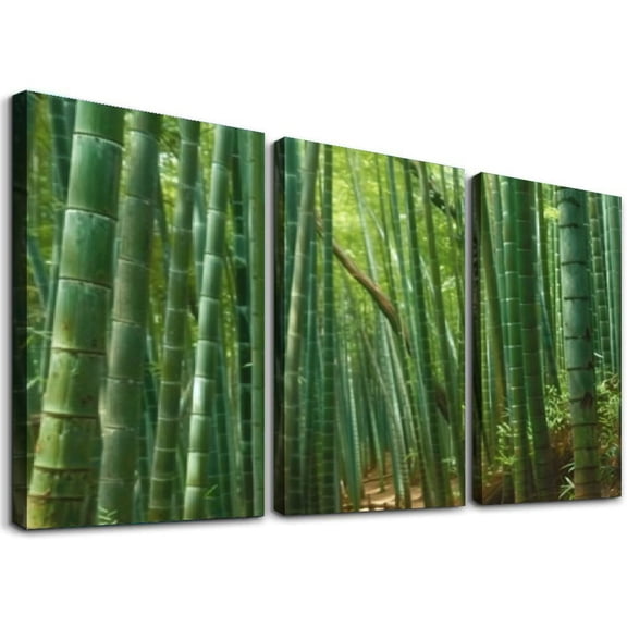 nygtbtfer  Bamboo Forest Steps Asian Landscapes  SINGLE Canvas Art Print Box Framed Picture Wall Hanging - Hand  - Framed And Ready To Hang  12x16x3pcs