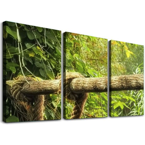 nygtbtfer Bamboo Rope Bridge Forest Landscapes TREBLE Canvas Art Print Box Framed Picture Wall Hanging - Hand - Framed And Ready To Hang 12x16x3pcs