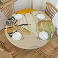 thumbnail image 1 of nygtbtfer Bee Flower Table Cloth, Round Fitted Tablecloths with Elastic Edge, Wipeable Table Cover for Kitchen Wedding White Daisy Floral Rustic Rustic Woodgrain 31-35, 1 of 8