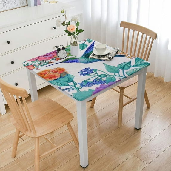 nygtbtfer Bird Floral Table Cloth Hummingbird Dragonfly Butterfly Hydrangea Nature Spring Round Tablecloth for Dining Room, Party, Banquet