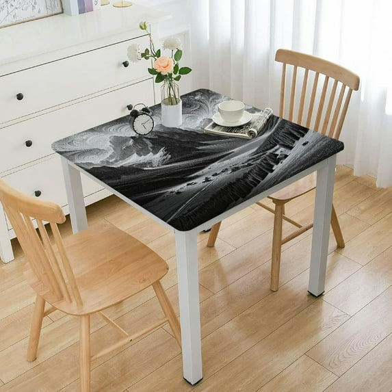 nygtbtfer Black Grey Tablecloth Tablecloths, Middle Century Wipeable Table Cloth for Round///Dining/Py/Wedding Table