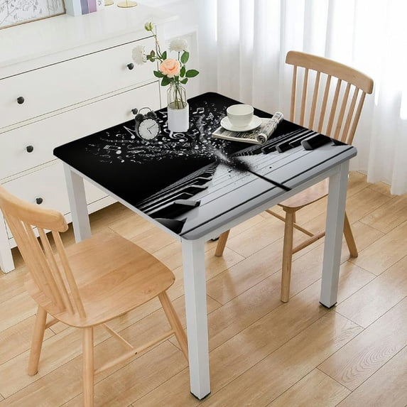 nygtbtfer Black White Music Note Tablecloth, Washable Home Decor Tablecloth Holiday Party Farmhouse Decor Table Cover,Elastic Edge