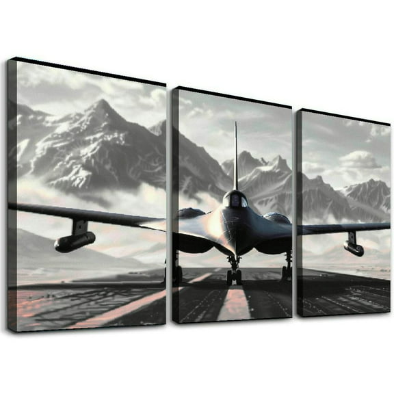 nygtbtfer Black and White Wall Art Large Airplane Aircraft Picture Print on Canvas for Boy Room Home Office Decoration Vintage Plane Framed Artwork Stretched Framed Ready to Hang 12x16x3pcs