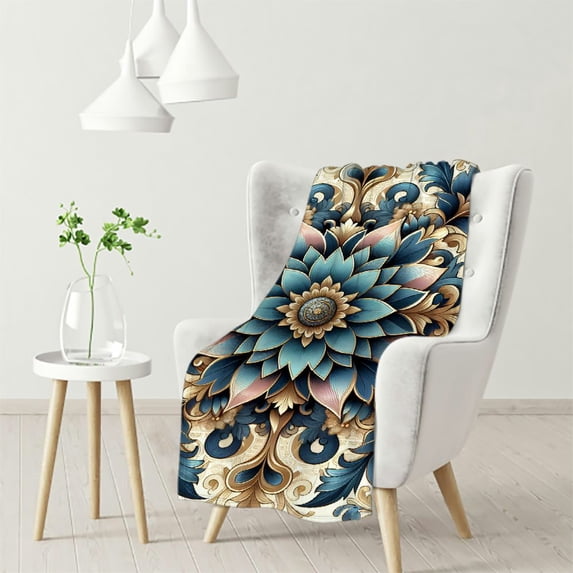 nygtbtfer Blanket Light Gold and Teal Snowflakes Throw Blanket for Couch Vintage Christmas Warm Cozy Lightweight Blanket Home Decor for Bed Couch Chair Living Room for Adults and Children