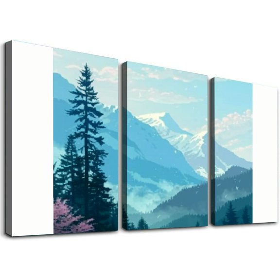 nygtbtfer Blue Country Flat Landscape Hanging Paintings Modern Artwork Picture Prints Home Decoration Gift Unique Designed 12x16x3pcs