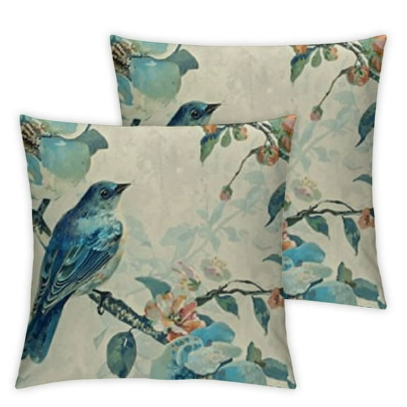nygtbtfer Blue Floral Throw Pillow Covers  Set of 2 Farmhouse Vintage Flower Bird Pillow Covers Decorative Outdoor Patio Pillow Cases Cushions Cover for Living Room Couch Sofa Bed Home Decor White