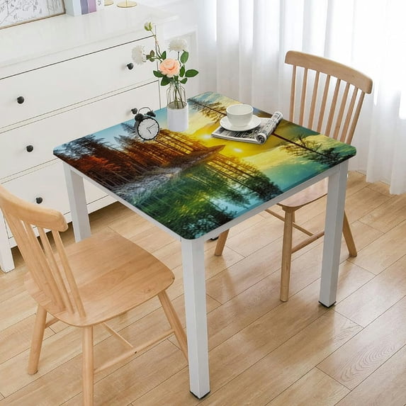 nygtbtfer Blue Image Design Tablecloth, Landscape Printed Tablecloth Fitted Tablecloths for Indoor, Dining Table Cover for Party Family Gathering, 46*46