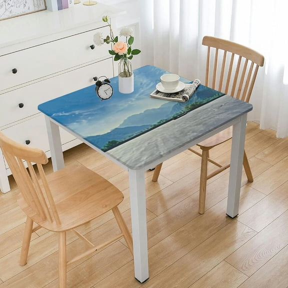 nygtbtfer Blue Polyester Fitted Tablecloth, Landscape Printed Tablecloth Personalized Fitted Table Colth Customized Tablecolth Gift for Family and Friends, Diameter 40*40