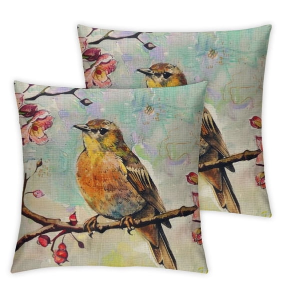 nygtbtfer Blue Purple Cream Bird Floral Pillow Covers Watercolor Floral Birds Couch Pillow Cases Rustic Animal Modern Throw Pillow Covers Farmhouse Home Decor for Room Bedroom Cushion Outdoor White