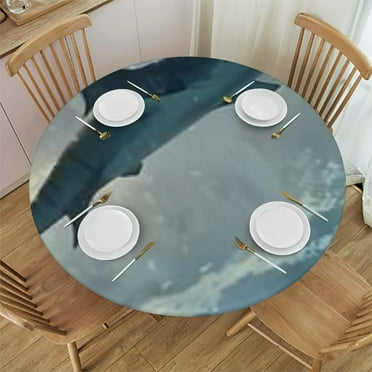 nygtbtfer  Blue Water Shark Circle Round Tablecloth with Elastic Edge, Washable Wipeable Table Cloth Polyester Table Cover for Kitchen Dining Party Wedding Holiday Fits Round Table  31-35