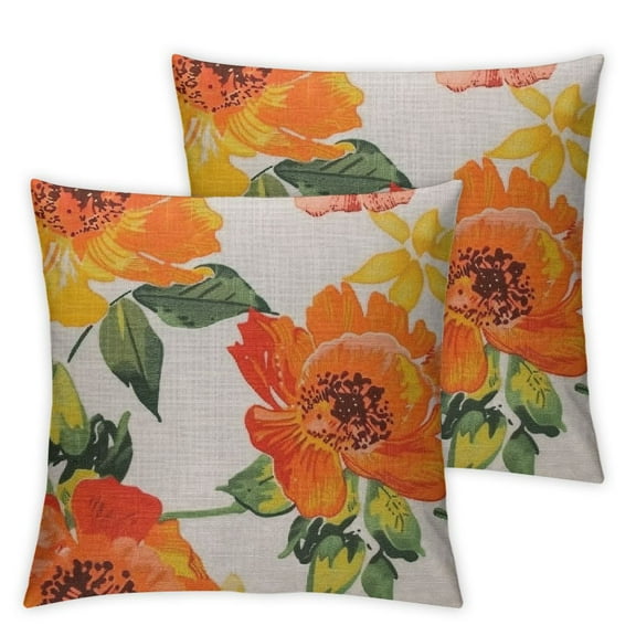 nygtbtfer  Bright Floral Indoor/Outdoor Accent Throw Pillow, Plush Fill, Weather, and Fade Resistant, Large Throw, Green/Orange Muree, 2 Count White