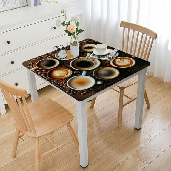 nygtbtfer Brown Coffee Theme Tablecloth Fitted Table Cover for Tables  Wipeable Elastic Table Cloth for Outdoor Picnic Camping Dining Party, Rustic Vintage Farmhouse Cafe Beans