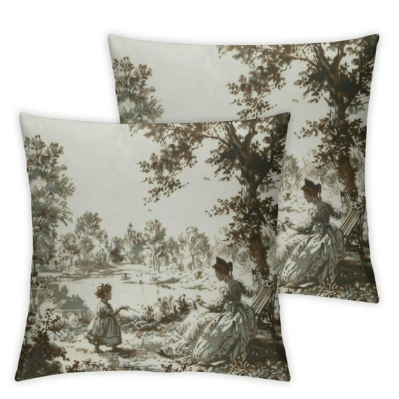 nygtbtfer Brown Toile Pillow Covers Throw Pillows Vintage Cottage Pillows Cases Set of 2 for Farmhouse Sofa Couch Living Room Bedroom Christmas Decor White