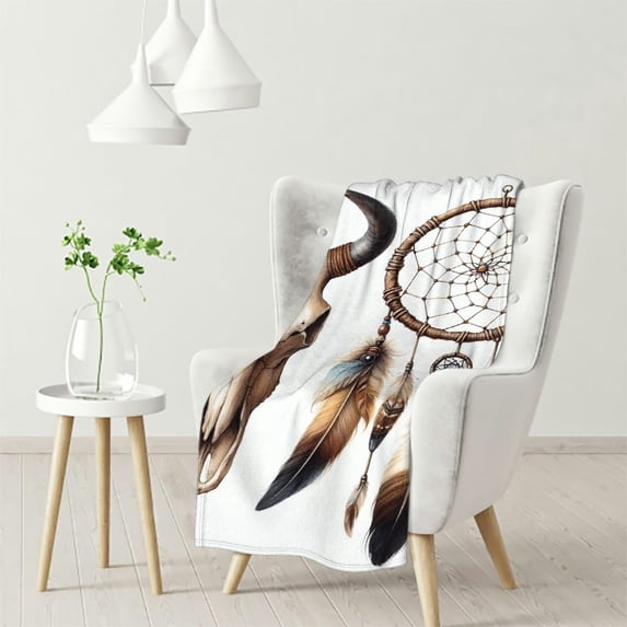 nygtbtfer Bull Skull Throw Blanket Fleece Blanket,Ethnic Tribe Blanke Blanket, Decor White