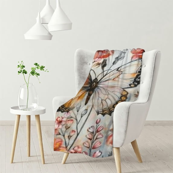 nygtbtfer Butterfly Blanket for Girls Women, Flannel Butterfly Blankets Gifts, Floral Butterfly Throw Blanket for Sofa Couch Bed Living Room Soft Warm Cozy Butterfly Flower Decor 60x80in