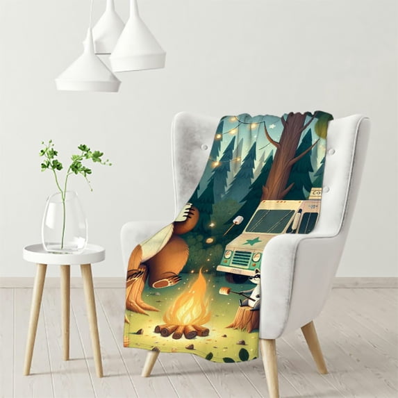 nygtbtfer Camping Themed Flannel Fleece Throw Blanket Kids,Camper Bear Fuzzy Blanket for Bed Sofa Couch,All Season Camping Travel Car Pattern Bed Blanket Breathable Plush Blanket Room Decor White