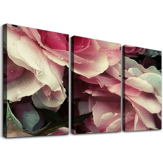 nygtbtfer Canvas Print Set Bouquet of Blush Pink &amp; White Peonies Flower Nature Photography Realism Rustic Colorful Multicolor Ultra for Living Room, Bedroom, Office 12x16x3pcs