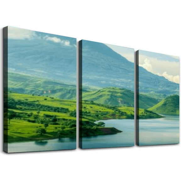 nygtbtfer  Canvas Wall Art Prints Picture Landscape Virunga Mountains Rwanda Stretched &amp; Framed Painting Poster Artwork Home Decor for Living Room Ready to Hang 12x16x3pcs