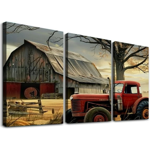 nygtbtfer  Canvas Wall Art Rustic Old Barn Pictures Prints Vintage Country Paintings for Bedroom Home Decor Framed 12x16x3pcs
