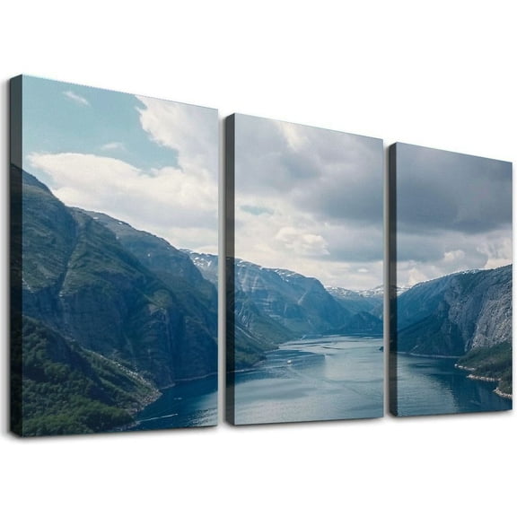 nygtbtfer - Canyon Valley River Landscapes Single Canvas Art Print Box Framed Picture Wall Hanging - Hand Made in The UK - Framed and Ready to Hang 12x16x3pcs