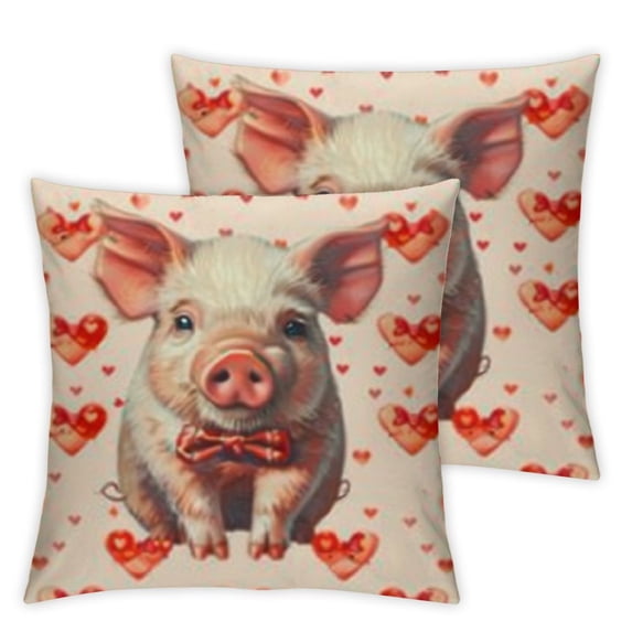 nygtbtfer Cartoon Pig Square Cushion Covers Set of 2 for Kids Red Bowknot Pillow Covers Cute Farm Animal Square Cushion Covers Set of 2 Cushion Covers for Couch Sofa White