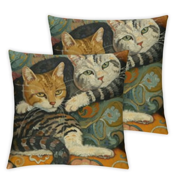 nygtbtfer Cat Throw Pillow Case, Set of 2, Gifts for Cat Lover, Funny Cat Pillow, Children Room Decoration, Cat Owners Gifts, Cat Theme Room Decor, Cushion Cover for Sofa Couch Bed 12x12in
