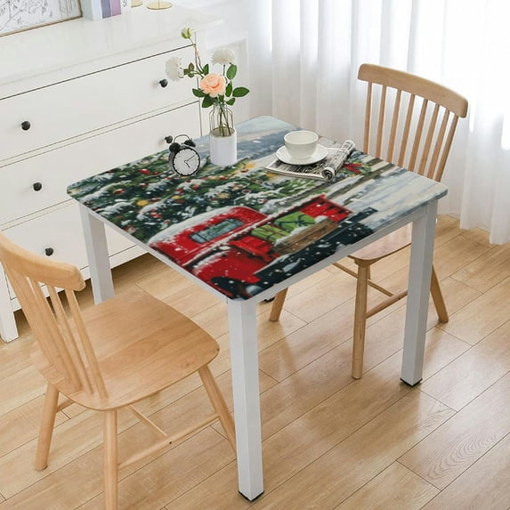 nygtbtfer Christmas Christmas Tablecloth, Elaoostic Edge Table Cover for Kitchen Dinning Party Patio Table Decor White