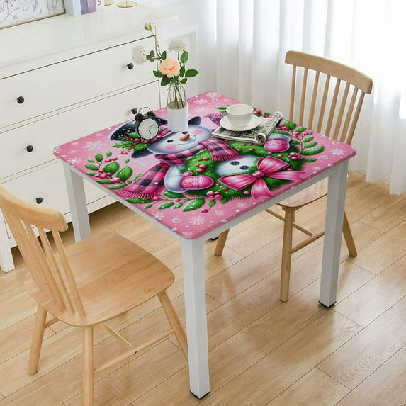 nygtbtfer Christmas Round Table , Reusable Table Cloth Round Fitted Vinyl Tablecloth with Elastic Edged for Parties Outdoors, Winter Golden Christmas Ball Pink