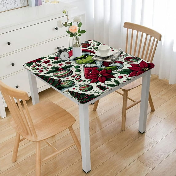 nygtbtfer Christmas Tablecloth Rectangle Green Flower Fabric Table Cloth Washable Table Cover for Picnic Dinner Table Home Kitchen Christmas Party Decoration
