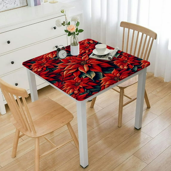 nygtbtfer Christmas Tablecloth Round, Poinsettia Red Washable Table Cover for Party Picnic Dinner Decor