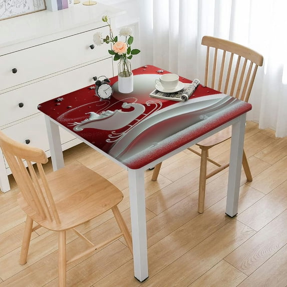 nygtbtfer Christmas Theme Elastic Edge Tablecloth Wipeable Fitted Table Cover Table Cloth for Parties Pattry Dining Table Holiday Decor White