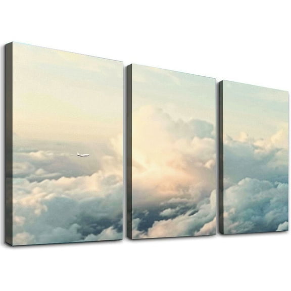 nygtbtfer  - Clouds Sky Landscapes  Multi Canvas Art Print Box Framed Picture Wall Hanging - Hand Made in The UK - Framed and Ready to Hang 12x16x3pcs