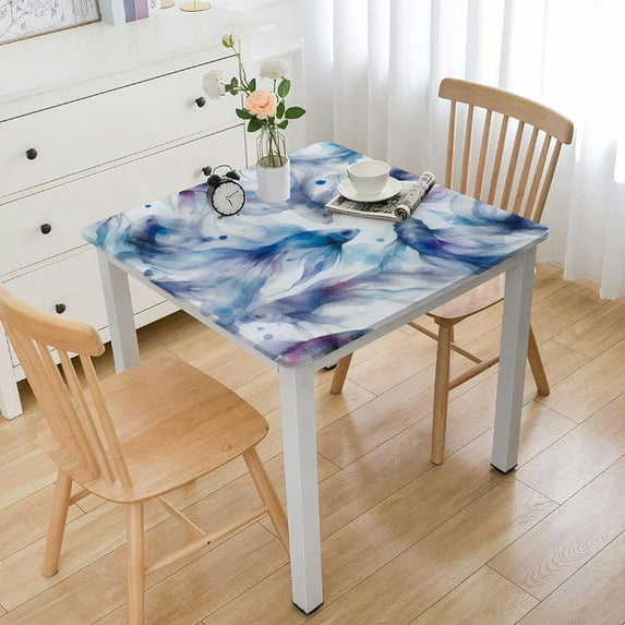 nygtbtfer Coastal Fish Tablecloth, Fitted Table Cover with Elastic for Tables, Watercolor Summer Beach Nautical Sea Table Cloth Outdoor Indoor Dinning Party Tablecloths