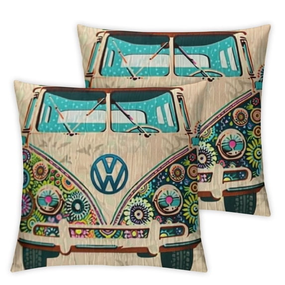 nygtbtfer Colorful Camper Bus Pillow Corduroy Pillow Cover Cushion Case for Bed Couch Sofa Farmhouse Decorative, White