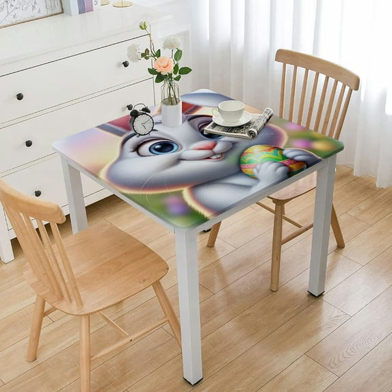 nygtbtfer Colorful Egg Square Fitted Table Cloth Colorful Egg Square Tablecloths with Elastic Edge Wipeable Non Slip Table Cover for Parties Party Outdoor Kitchen Holiday Table Pads White
