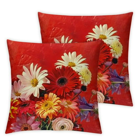nygtbtfer Colorful Flowers Pillow Covers, Throw Pillow Cases Square Pillowcases Set of 2 for Home Decorative Living Room Sofa Bedroom Outdoor White