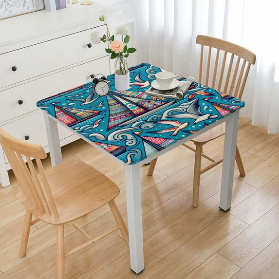 nygtbtfer Colorful Sailboat and Seagull Round Tablecloth Light Blue Table Cloth Tablecloth Table Cover for Kitchen Outdoor Party Picnic
