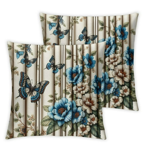 nygtbtfer Colorful Throw Pillow Cover Blue Yellow and Brown Flying Butterflies Seamless Pattern Decorative Square Pillow Case for Home Bedroom Living Room Cushion White