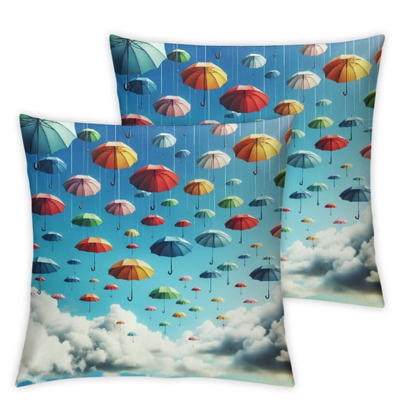 nygtbtfer Colorful Throw Pillow Cushion Cover, Umbrellas in Sky Climate Meteorology Storm Pouring Fall Rain Freedom Weather Theme, Decorative Square Pillow Case, Green Yellow White