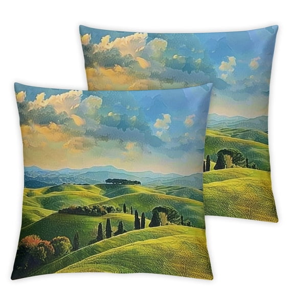 nygtbtfer Colorful Tuscany Countryside Farm' Landscape Printed Throw Cushion Pillow Cover for Living Room, Sofa White