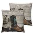 thumbnail image 1 of nygtbtfer  Cowboy Throw Pillow Cover American West Rodeo Black Cowboy Hat ATOP Pair of Designer Fashion Leather  Linen Decorative Rectangular Pillowcase for Sofa and Bed Couch  White, 1 of 7