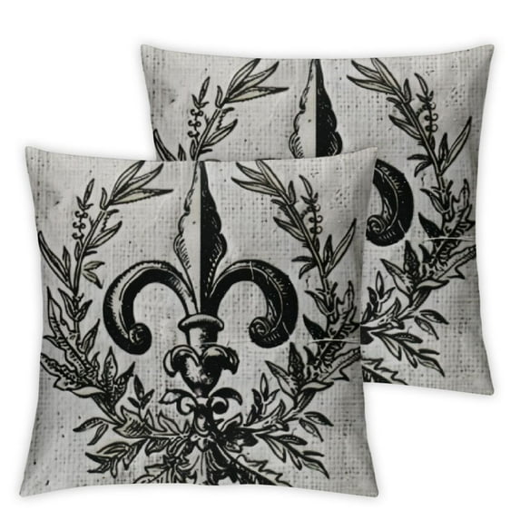 nygtbtfer  Cushion Covers Retro Letter Paper Fleur De Lis Vintage Style Square Soft,Pillow Cases Decor for Couch Bedroom Sofa Living Pack of 2 Size  White