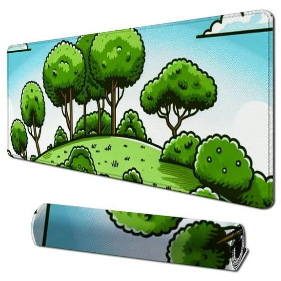 nygtbtfer Cute Desk Mat Mousepad, Street Aesthetics Desk Pad XXL, Japanese/Korean Lo-fi Drawing, Cute Green Blue Nature Mouse Pad Computer Keyboard Mat, Office Desk Pad Protector 31.5x11.8 in