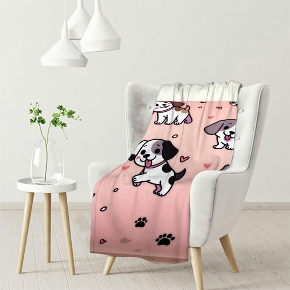 nygtbtfer Cute Dogs Pink Throw Blanket Ultra Soft Warm All Season Animals Decorative Fleece Blankets for Bed Chair Car Sofa Couch Bedroom White