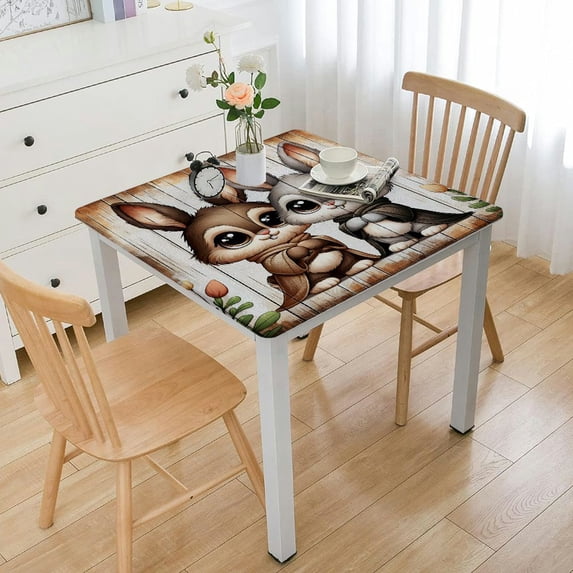 nygtbtfer Cute Easter Rabbit Square Fitted Table Cloth Cute Square Tablecloths with Elastic Edge Wipeable Non Slip Table Cover for Parties Party Outdoor Kitchen Holiday Table Pads White