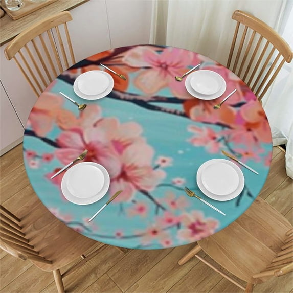nygtbtfer Cute Flowers Round Fitted Tablecloth with Elastic Edge, Dreamy Flowers Round Table Cover Home Decorative Tablecloth for Dining Table Dinner Party Family Gathering,Fit for Round Tables 31-35