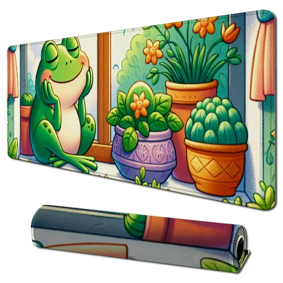 nygtbtfer Cute Frog Mouse Pad Desk Pad Green Desk Decor Mat, Large Gaming Mouse Pad for Desk Computer Keyboard Laptop, Desk Decor Home Office Accessories for Girl with Stitched Eges Pad 31.5x11.8 in
